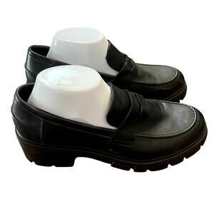 Women's Black Chunky Lug Sole Penny Loafers Size 10 (EU 42) Platform Slip On